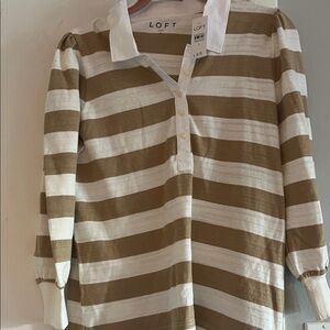 LOFT Tan and White Striped Long Sleeve top.